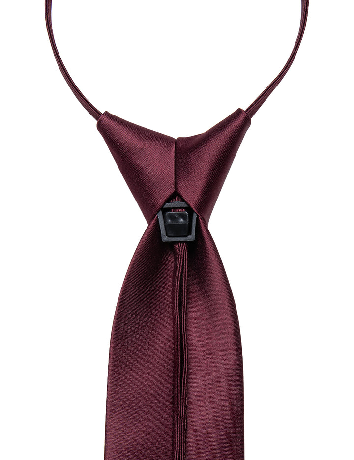 Burgundy Solid Silk Adjustable Zipper Pre-tied Necktie Set