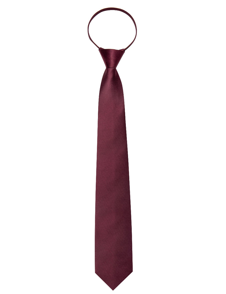 Burgundy Solid Silk Adjustable Zipper Pre-tied Necktie Set