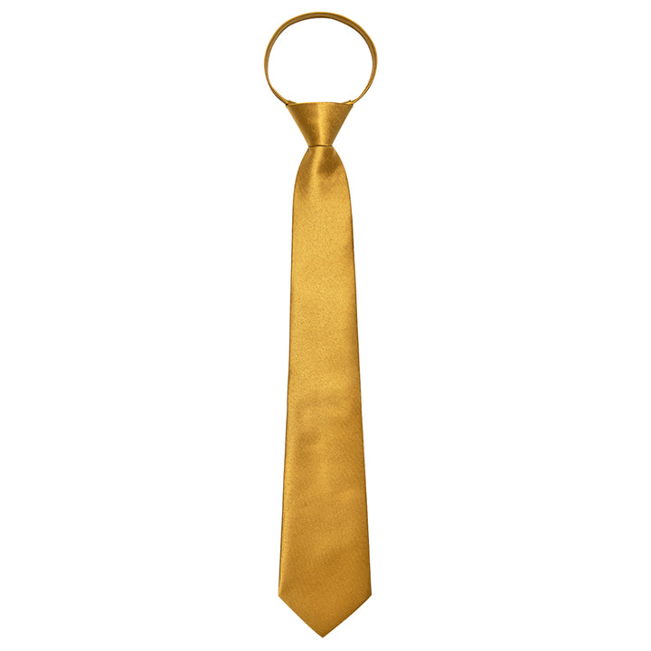 Golden Solid Silk Adjustable Zipper Necktie Pocket Square Set