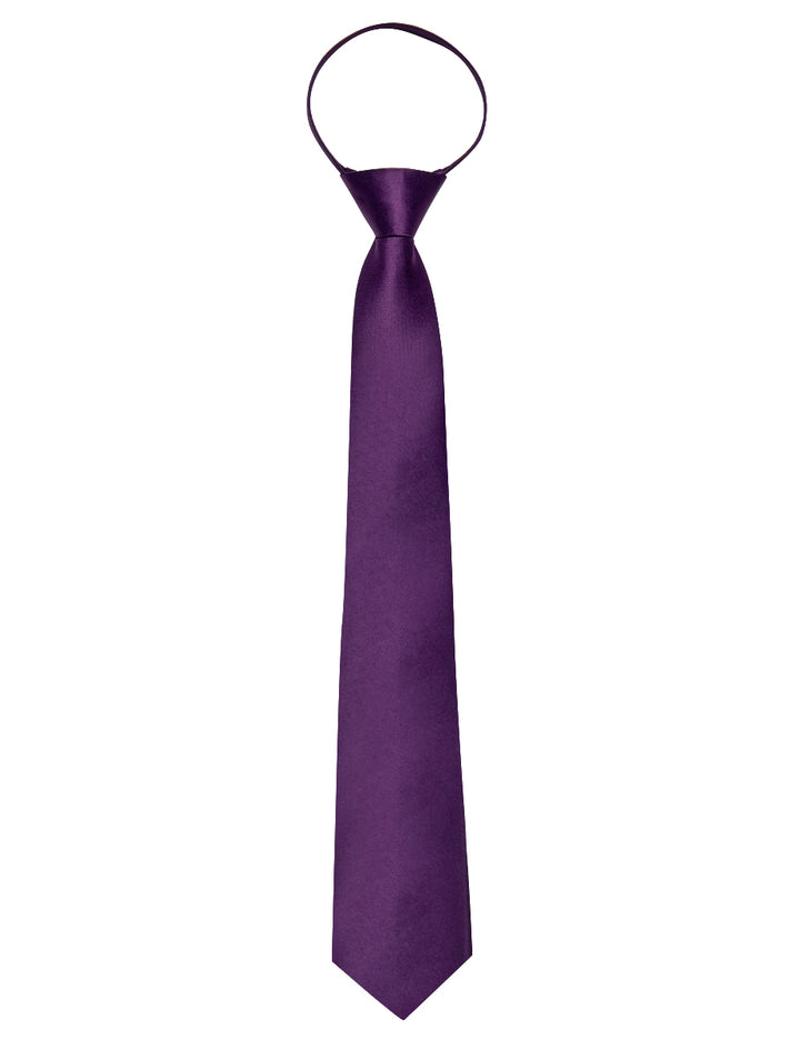 Deep Purple Solid Silk Zipper Pre-tied Tie Pocket Square Set