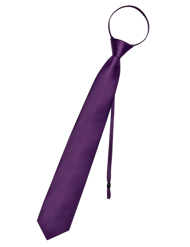 Deep Purple Solid Silk Zipper Pre-tied Tie Pocket Square Set