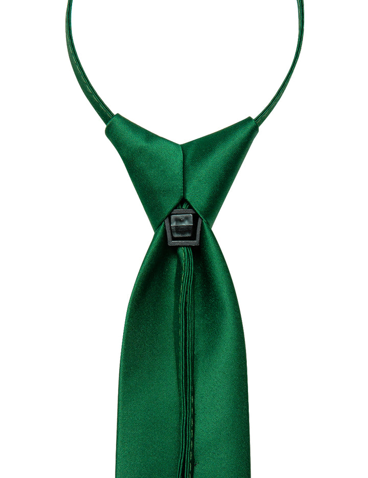 Emerald Green Solid Silk Zipper Necktie Pocket Square Set