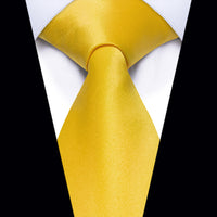 Yellow Solid Silk Adjustable Zipper Pre-tied Ties Hanky Set