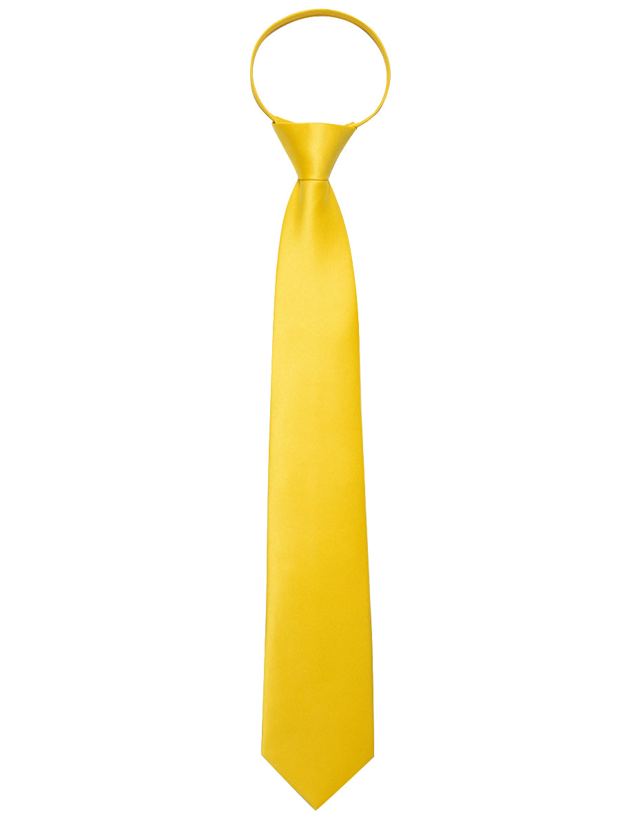 Yellow Solid Silk Adjustable Zipper Pre-tied Ties Hanky Set
