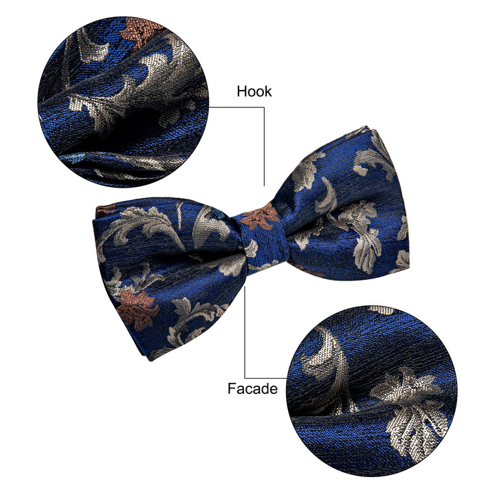 gray bow tiesDeep Blue Tie Jacquard Tan Floral Grey Men's Pre-tied Bowtie