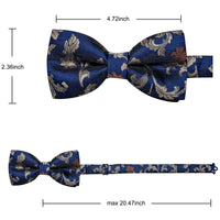 Deep Blue Tie Jacquard Tan Floral Grey Men's Pre-tied Bowtie