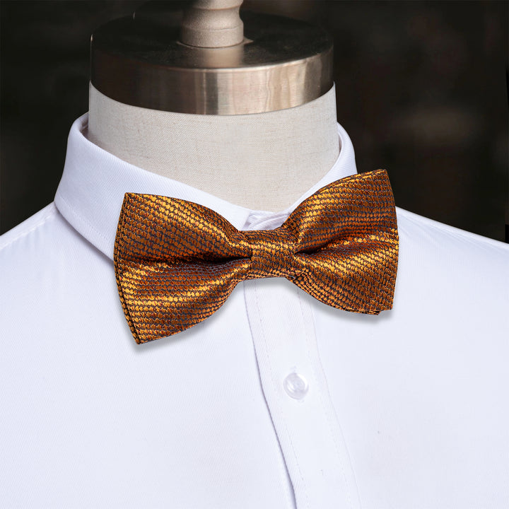 Men's Wedding Neck Tie Golden Solid Pre-tied Silk Bowtie