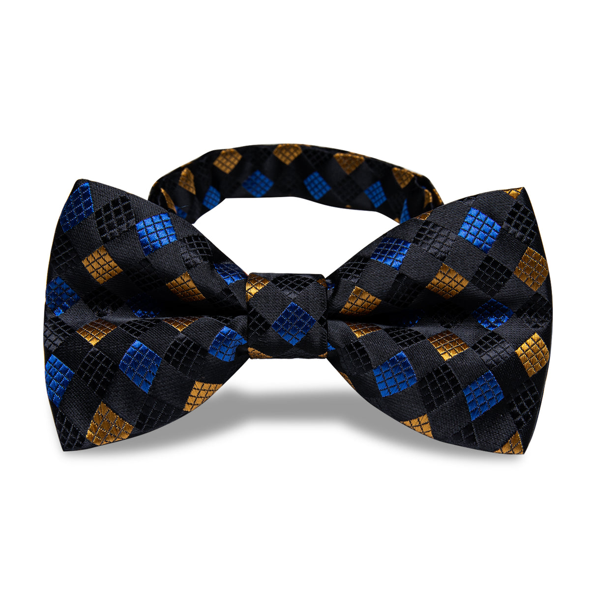 Cube Plaid Pre-tied Bowtie Necktie with Golden Tie Clip Set