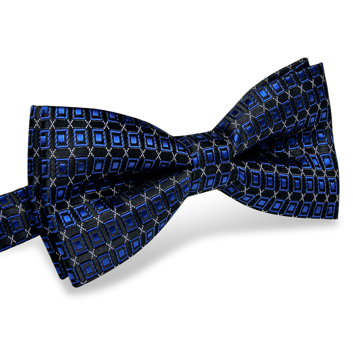 Black Blue Plaid Pre-tied Bowtie Wedding Formal Tie for Men