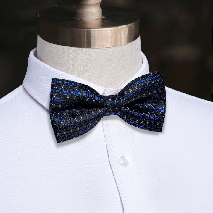 Black Blue Plaid Pre-tied Bowtie Wedding Formal Tie for Men