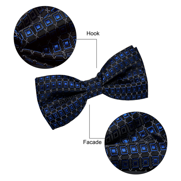 Black Blue Plaid Pre-tied Bowtie Wedding Formal Tie for Men