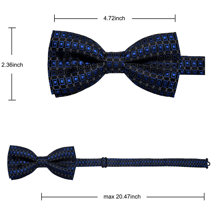 Black Blue Plaid Pre-tied Bowtie Wedding Formal Tie for Men