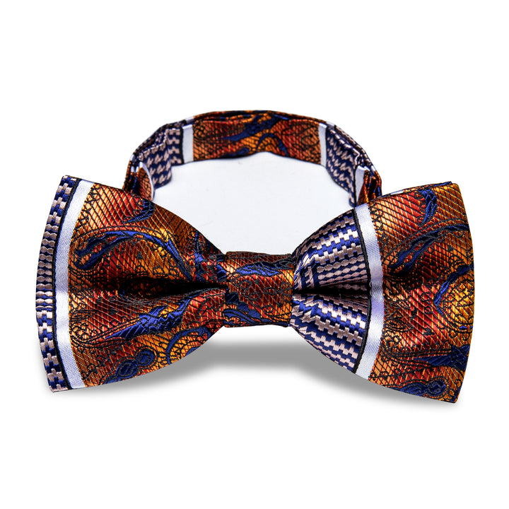 Mens Silk Orange Red Blue Splicing Novelty Pre-tied Bowtie