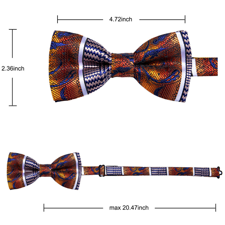 Mens Silk Orange Red Blue Splicing Novelty Pre-tied Bowtie