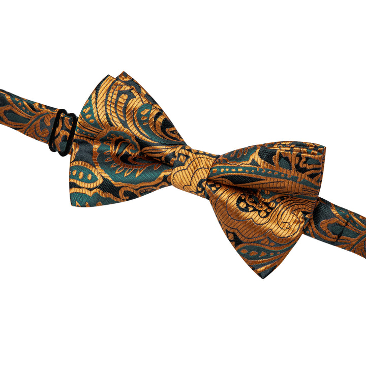 Luxury Necktie Golden Green Paisley Pre-tied Bow Tie for Men