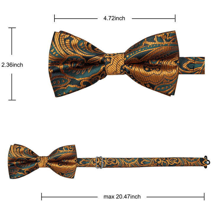 Luxury Necktie Golden Green Paisley Pre-tied Bow Tie for Men