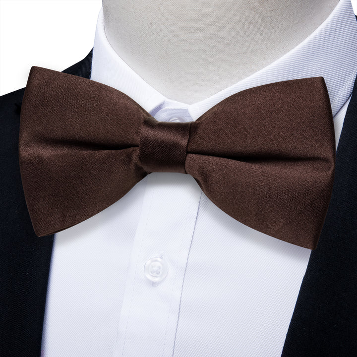  Brown Neck Tie Solid Pre-tied Bowtie