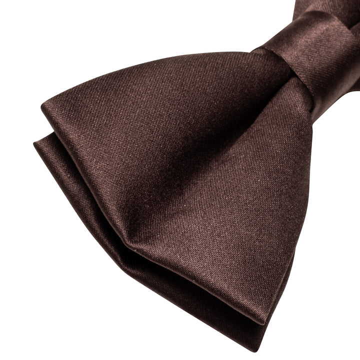  Brown Neck Tie Solid Pre-tied Bowtie