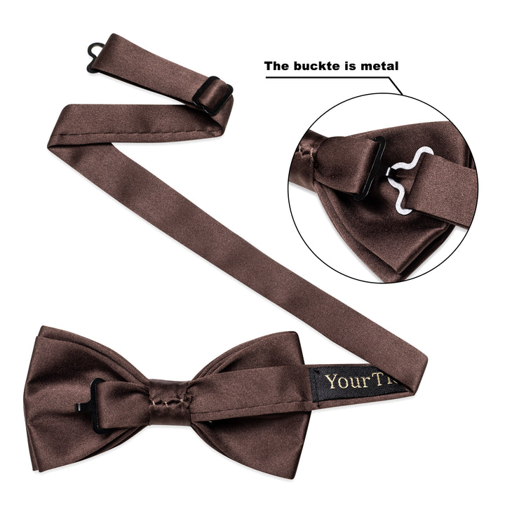  Brown Neck Tie Solid Pre-tied Bowtie