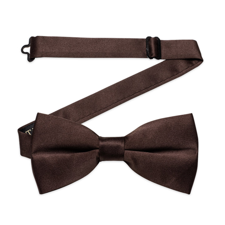  Brown Neck Tie Solid Pre-tied Bowtie