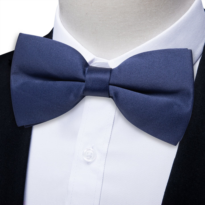  Dark Blue Men's Tie Navy Blue Solid Pre-tied Bowtie