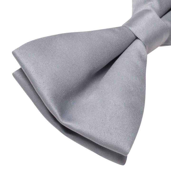 Grey Necktie Solid Pre-tied Father and Son Silk Bowtie