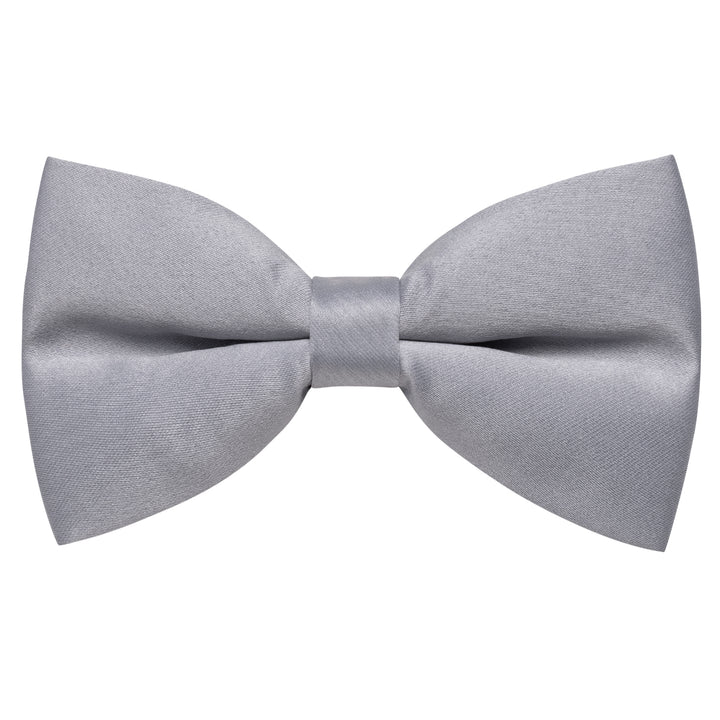 Grey Necktie Solid Pre-tied Father and Son Silk Bowtie