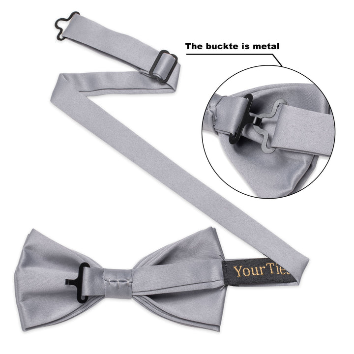 Grey Necktie Solid Pre-tied Father and Son Silk Bowtie