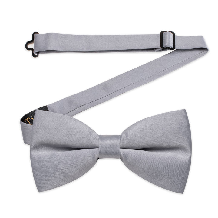 Grey Necktie Solid Pre-tied Father and Son Silk Bowtie