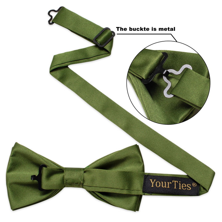  Sap Green Men's Tie Dark Olive Green Solid Pre-tied Bowtie