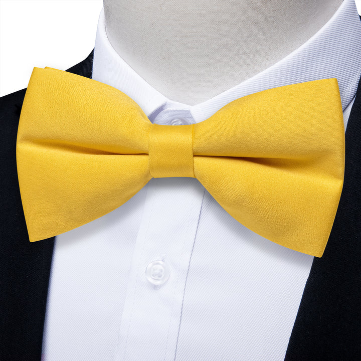  Light Yellow Neck Tie for Men Solid Wedding Pre-tied Bowtie