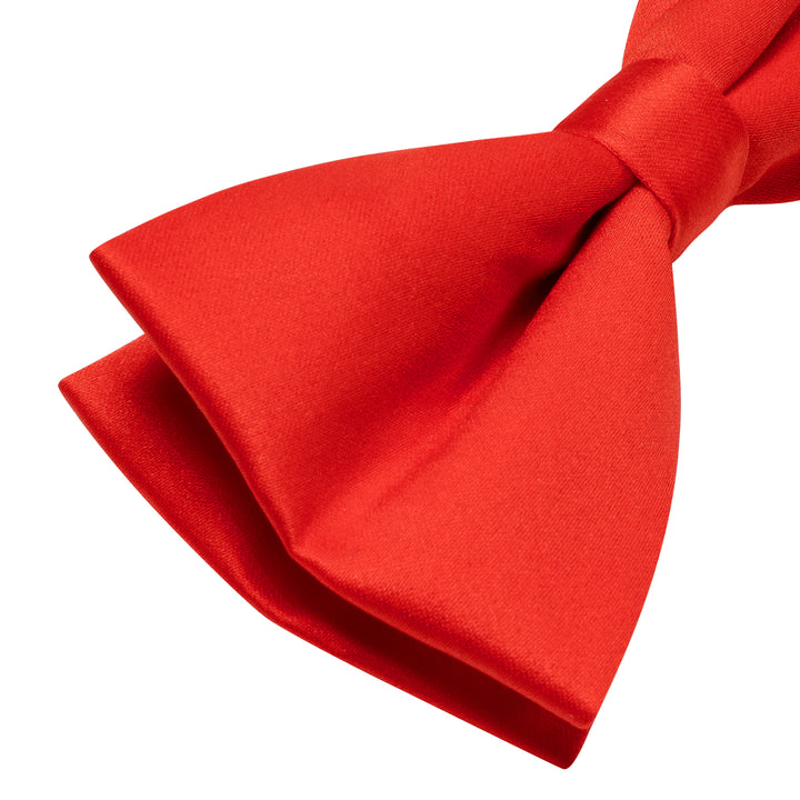 Red Necktie Kids Satin Solid Pre-tied Bowtie for Children