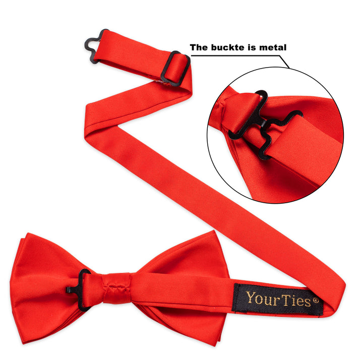 Red Necktie Kids Satin Solid Pre-tied Bowtie for Children