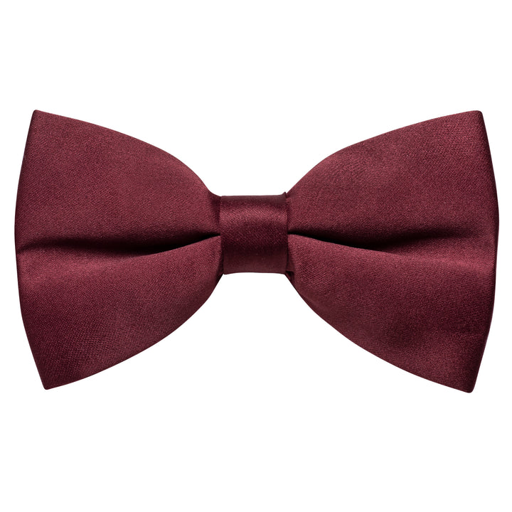  Dark Red Necktie Burgundy Red Solid Pre-tied Bowtie